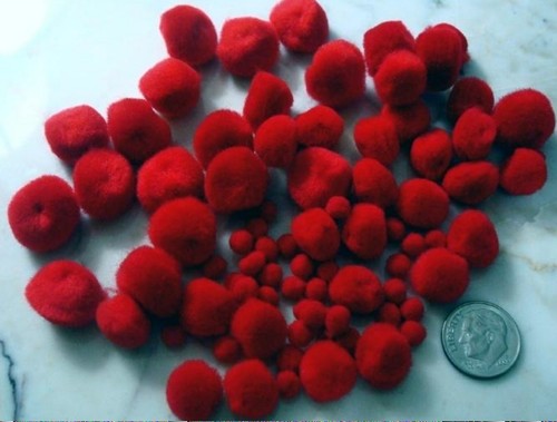 Red pom poms - 5mm-13mm, assorted